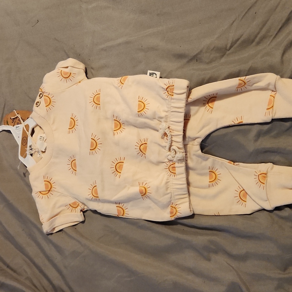 Rabbit + Bear Organic Cotton Sun Print 2-Piece Baby Set 0-3M NWT